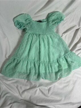 Zunie Mint Green Smocked Puff-Sleeve Dress